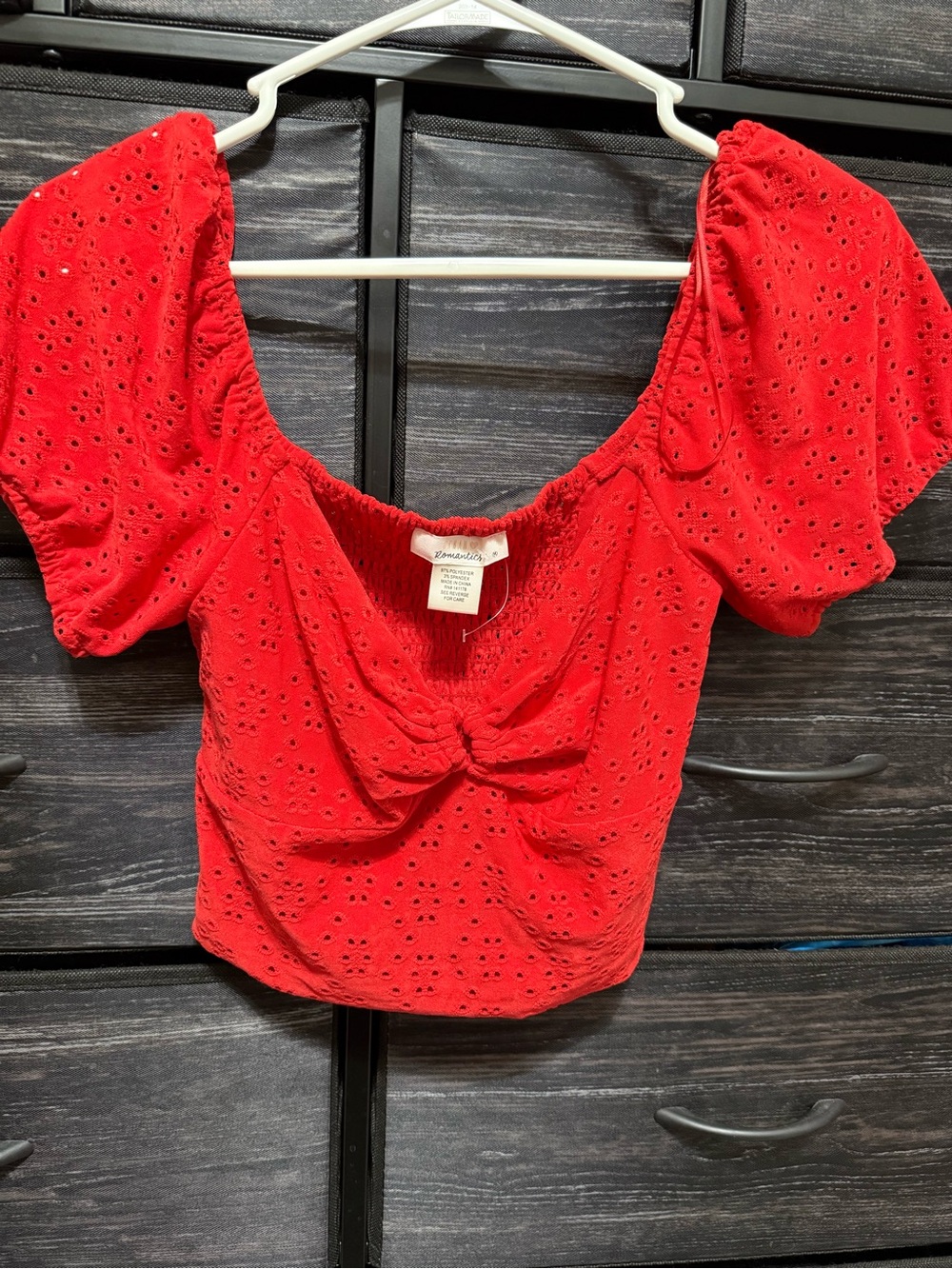 URBAN Romantics Red Eyelet Puff Sleeve Crop Top